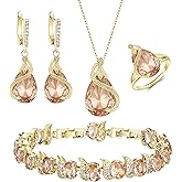 EVER FAITH Wedding Jewelry Set for Bride Bridesmaid, Glamour Teardrop Cubic Zirconia Pendant Necklace Earrings Tennis Bracelet Open Ring Sets for Birthday/Valentine's Day/Mother's Day/Christmas