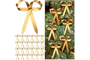 Daifunli 24 Pcs Christmas Metal Bow Ornaments with Clip Bow Decoration for Christmas Tree Garland Wreath Indoor Outdoor Decor Garland Wreath Home Indoor Outdoor, 4 x 5 Inches (Gold)
