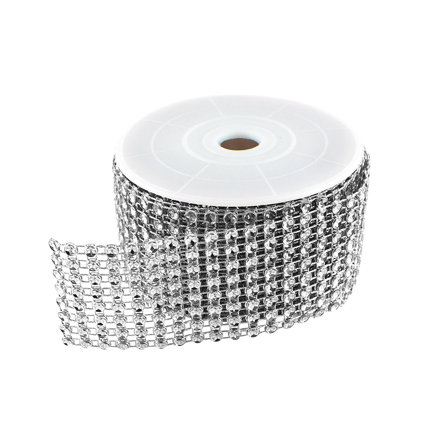 Diamond Sparkling Rhinestone Mesh Ribbon Roll for Arts & Crafts, Event Decorations, Wedding Cake, Birthdays, Baby Shower, 1.5" x 3 Yards, 8 Row, 1 Roll by Super Z Outlet (Silver)