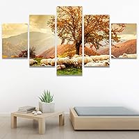 SIGNWIN 5 Panel Canvas Wall Art Modern Art Animals Cow Expressive Farmhouse/Country Multicolor Photography Sheep for Home Decorations Ready to Hang - 60