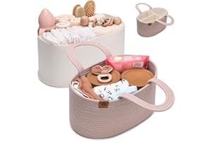 PeraBella Baby Diaper Caddy Organizer Girl, Nursery Storage Rope Baby Basket, Changing Table Organizer, Car Caddy Bag, Baby Boy Shower Gifts, Newborn Essentials Baby Registry Search Nursery Must Haves