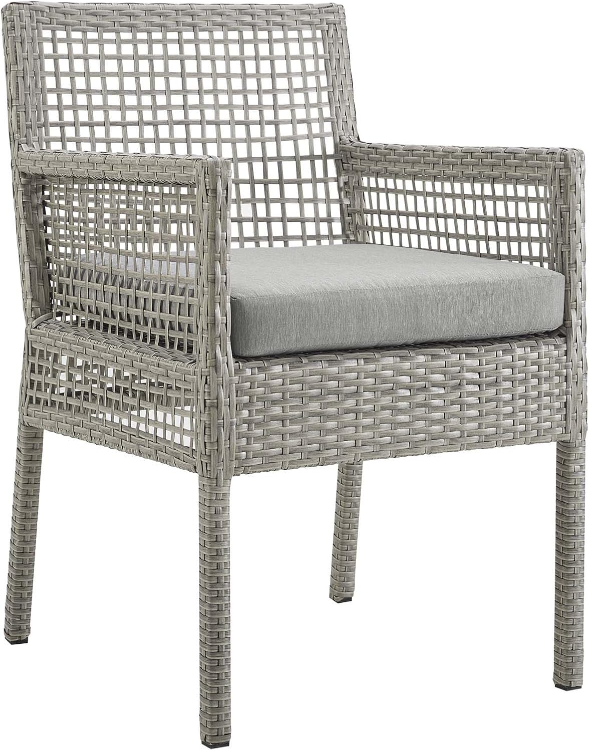 Modway Aura Wicker Rattan Outdoor Patio Dining Arm Chair with Cushion in Gray Gray : Garden & Outdoor