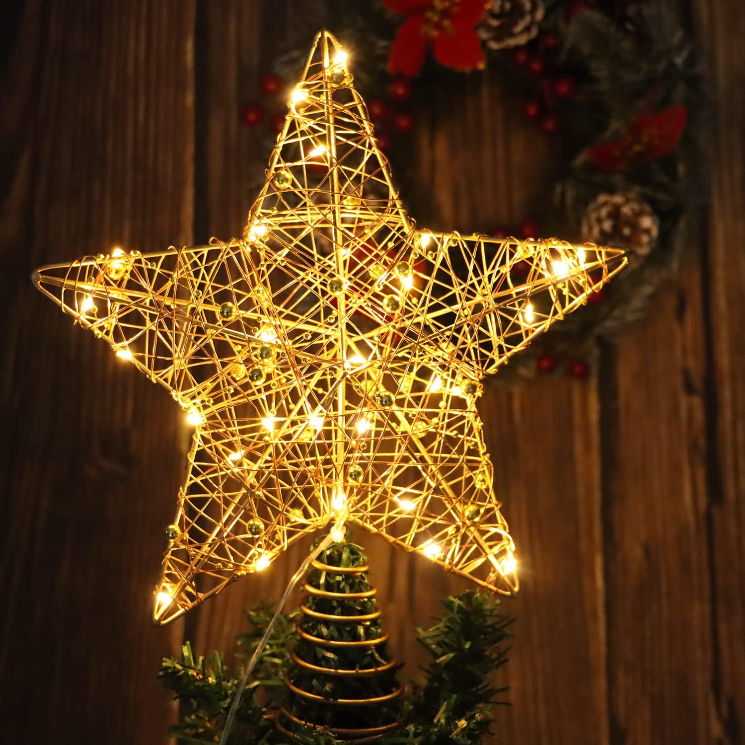 Tree Toppers - Star Christmas Tree Topper Lights, 30 LED Lighted Christmas Star Tree Topper, 10 Inch Battery Operated Xmas Tree Topper Lights for Christmas Tree Decorations, Warm White
