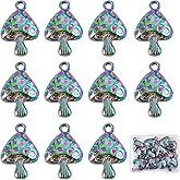 COGCHARGER 25 Pieces Mushroom Alloy Charm Pendant Rainbow Alloy Charms Etched Metal Embellishments for Jewelry Necklace Earring Making Crafts