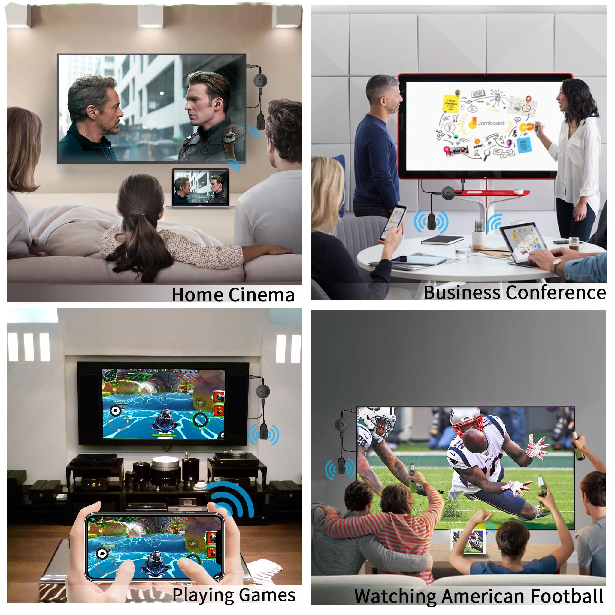 4K Wireless HDMI Display Dongle Adapter 1080P, WiFi Casting Movies, Shows Receiver for i-Phone, i-Pad, Android, Tablet, Laptop, Window to HDTV/Monitor/Projector, Compatible Miracast, Air Play, DLNA