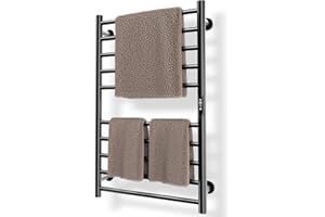 Poloma Wall Mounted Towel Warmer, Towel Warmer Rack, Heated Towel Racks for Bathroom, Towel Heater, Towel Dryer, 10-Bars Stainless Steel Black.