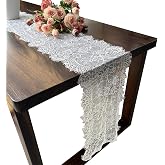 1 Pcs White Lace Table Runner 14 x 120 Inch Vintage Rustic Table Runner for Wedding Bridal Shower Baby Shower Party Decorations Embroidered Boho Lace Table Cloth Runners