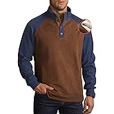 VOGSTART Mens Corduroy Fleece-Lined Sweatshirts Winter Heavyweight Casual Fashion Button Pullover Navy & Coffee XL