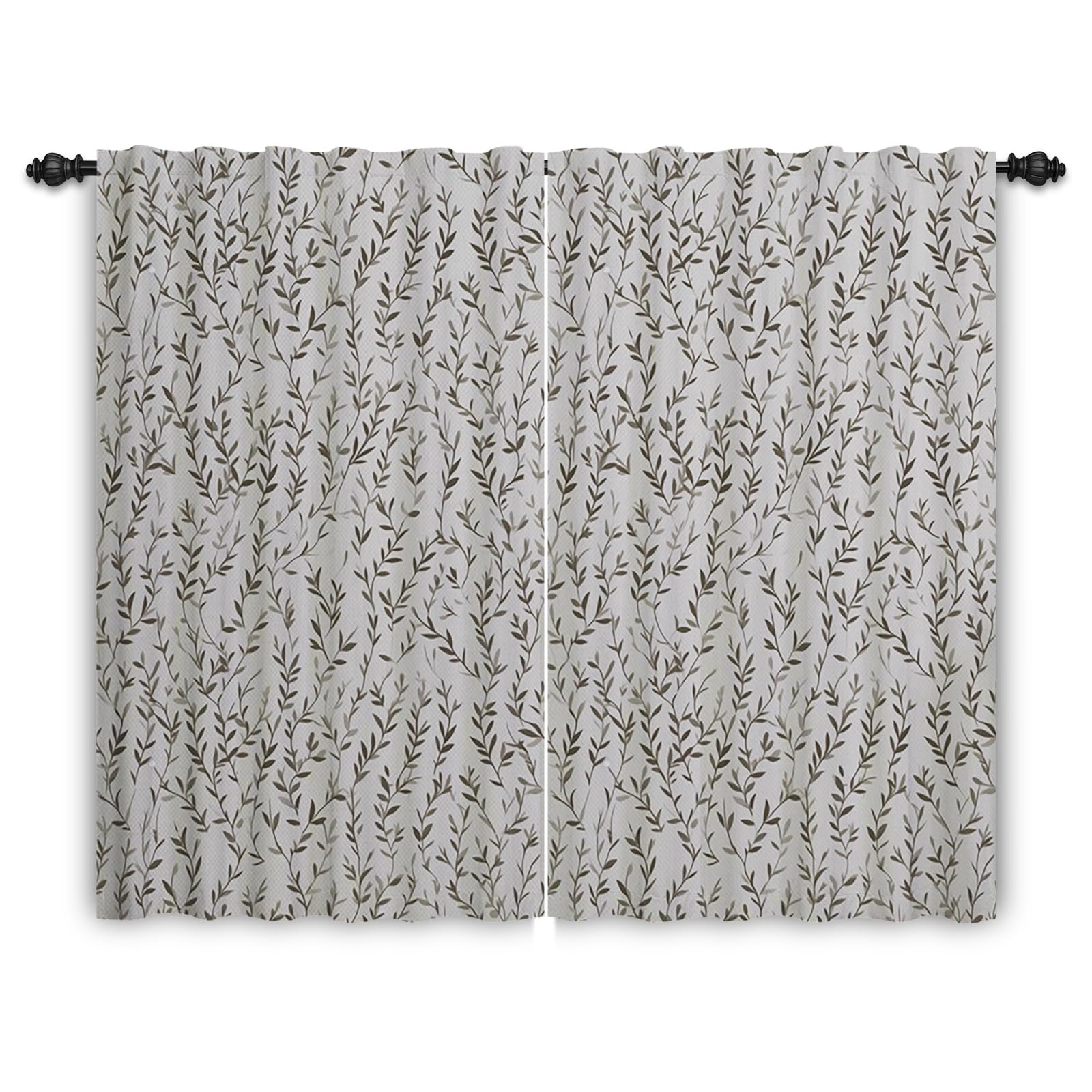 ggaimwf Leaf Curtains Bedroom Vintage Leaves Print Nature Themed Curtains Country House Style Panel Curtain for Living Room Lounge Balcony Window and Door Curtain Room Divider 117x138cm Pairs