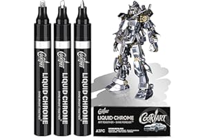 COORIART 3PK Liquid Chrome Markers - Permanent Mirror Chrome Pens, Chrome Paint Pens for Plastic, Metal, Model Painting, Touch Up & Repair Kit, Set of 3 Tips (0.7mm, 1mm, 3mm)