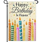 Happy Birthday In Heaven Garden Flag 12x18 Inch Double Sided Funeral Memorial Flag for Outdoor Grave Cemetery Farmhouse Lawn Yard Sign Decor