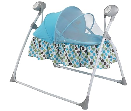 LuvLap Royal Cradle for Babies - New Born Baby Swing Cradle with Auto Swing and Mosquito Net Blue