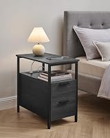 VASAGLE Slim Side Table with Charging Station Charcoal Grey Black LET326B22 view 9