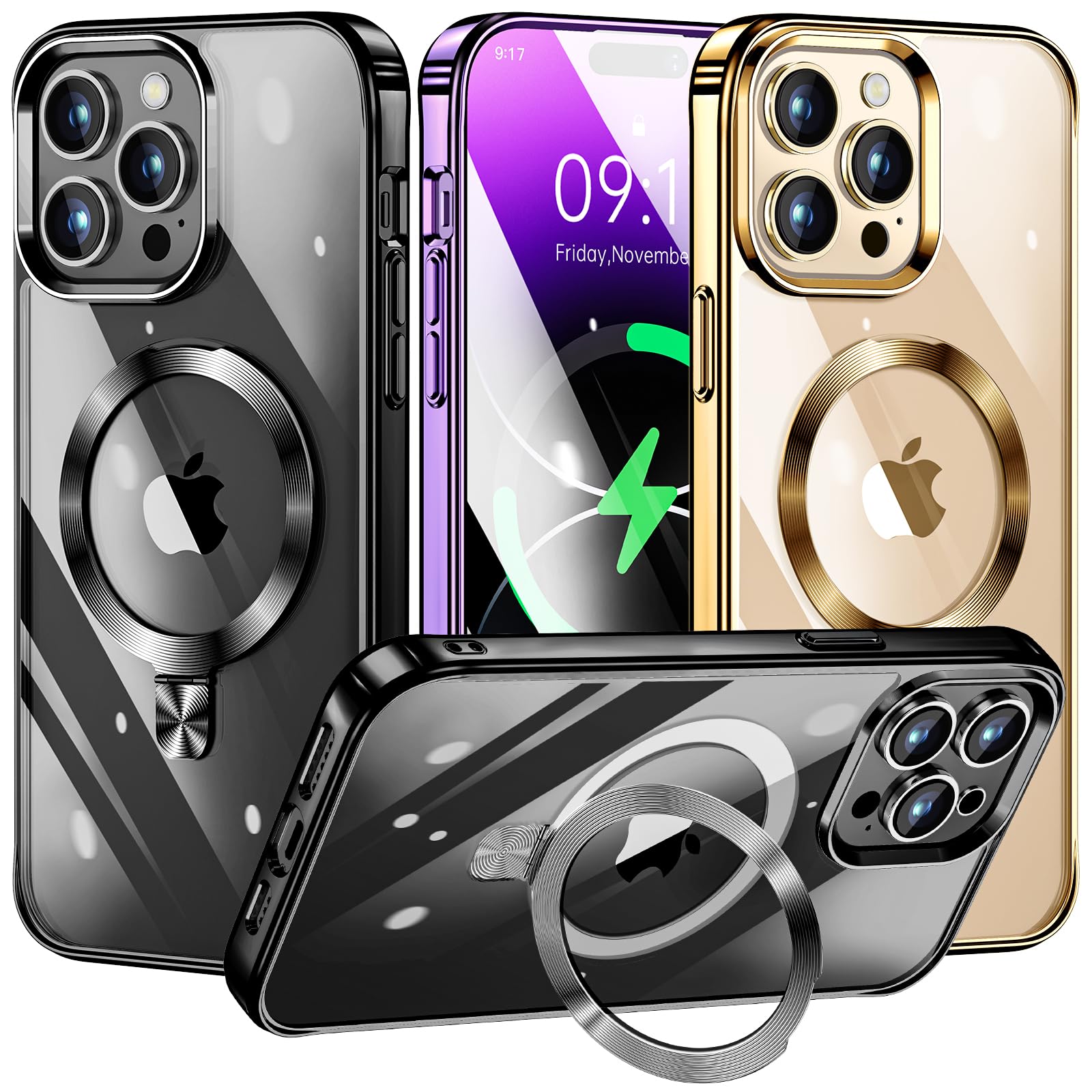 Photo 1 of [CD Ring Compatible with MagSafe Invisible Stand]Magnetic for iPhone 12 Pro Max Case, [Electroplated Bumper Non-Yellowing][Look as Bare iPhone]Slim Clear Case with Holder for Women Men Girls