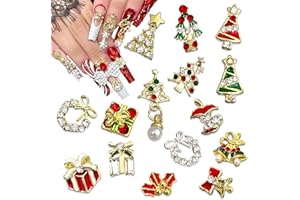 WBRRFJJ 15Pcs Christmas Nail Charms for Nails Art Bling Xmas Trees Nail Rhinestones Luxury Metal Gift Bell Apple Nail Art Charms Design 3D Alloy Nail Jewelry Silver Green Red Nail Gems for Women Winter DIY