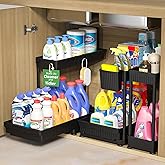 Sevenblue 3 Pack Multi-Purpose Under Sink Organizers and Storage, 2026 L-Shaped Pull Out Cabinet Organizer for Bathroom & Kitchen, Under Cabinet Organizer with Hooks Hanging Cup, Black