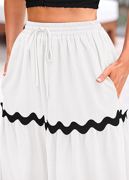 KIRUNDO WHITE SKIRT WOMENS 2024 SUMMER DRAWSTRING HIGH WAISTED FLOWY BOHO MAXI SKIRT CUTE A LINE BEACH SKIRT CRUISE VACATION OUTFITS FOR WOMEN(LARGE, WHITE)