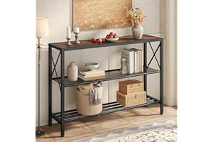 Hoctieon Industrial Console Table, 3 Tier Entryway Table, Hallway Table, Narrow Sofa Table with Shelves, Entrance Table for Entryway, Living Room, Foyer, Hallway, Office, Rustic Brown&Black