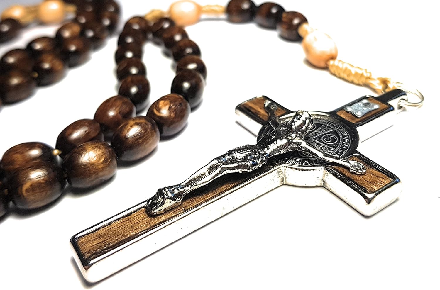 Made in Italy Rosary Blessed by Pope Francis Vatican Rome Holy Father Medal Cross Saint Benedict Patron Saint of Students, Christian Values Honor Veterans US Army solders Addiction Dependence (Brown): Home & Kitchen