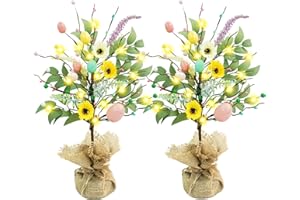 Agusbagli 2 Pcs Easter Decorations, 19.6In Easter Egg Tree Tabletop Decor with LED Lights Easter Centerpiece Table Decorations with Delicate Ornaments for Spring Home Wedding Party