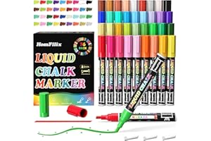 HomFilix 36-Color Liquid Chalk Markers Set, Erasable, Dust-Free, for Blackboard, Glass, Cars, Windows - Ideal for Display, Creativity, Art Projects, Dry Erase Markers