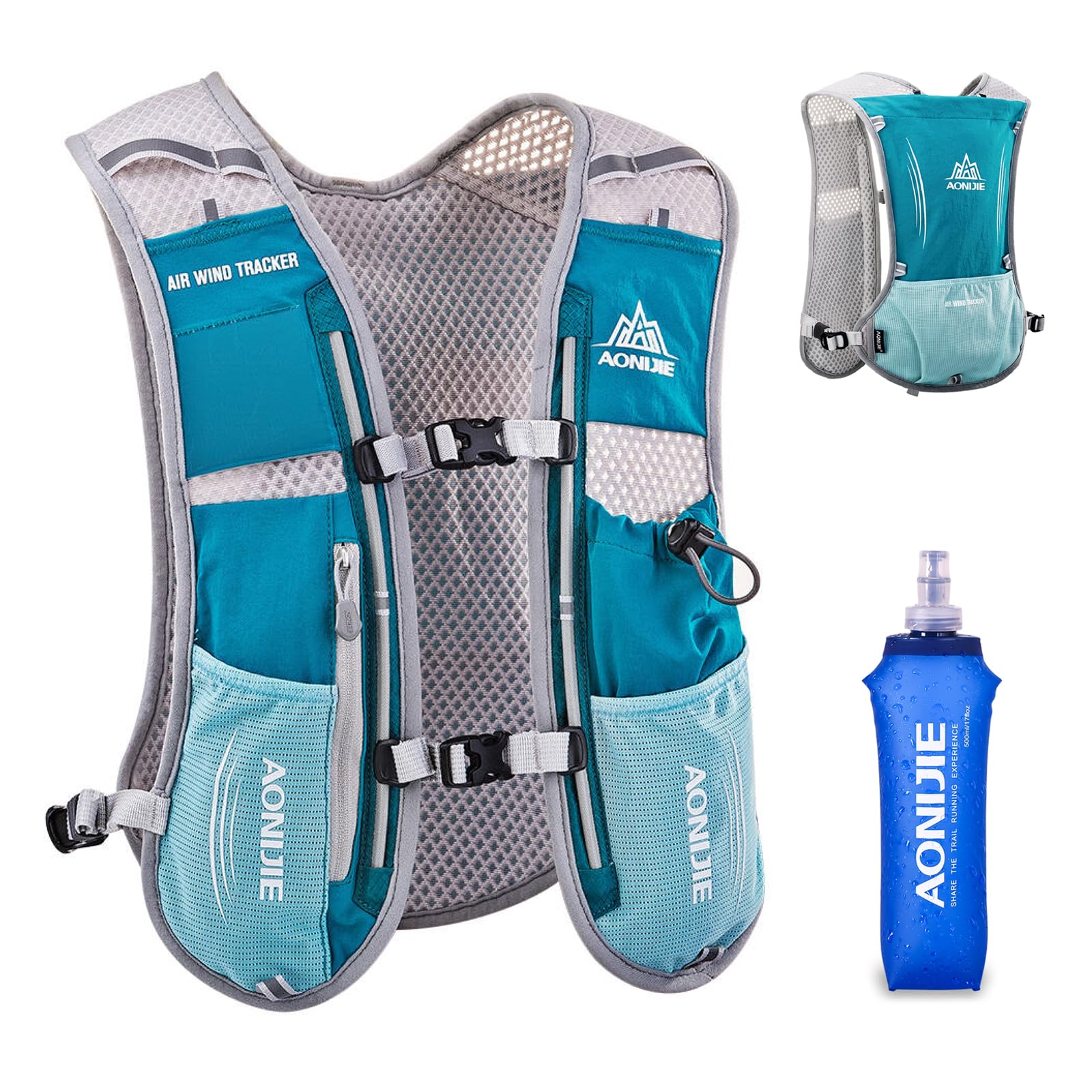 TRIWONDER 5L Running Vest Hydration Backpack Pack Running Hydration Vest Marathon Race Water Backpack Cycling Hiking for Men Women (Light Blue - with 500ml Water Bottle)