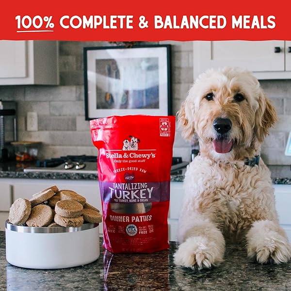 STELLA & CHEWY’S FREEZE-DRIED RAW DINNER PATTIES – TURKEY RECIPE – HIGH PROTEIN GRAIN-FREE PUPPY & DOG FOOD – PERFECT FOR PICKY EATERS – 5.5 OZ