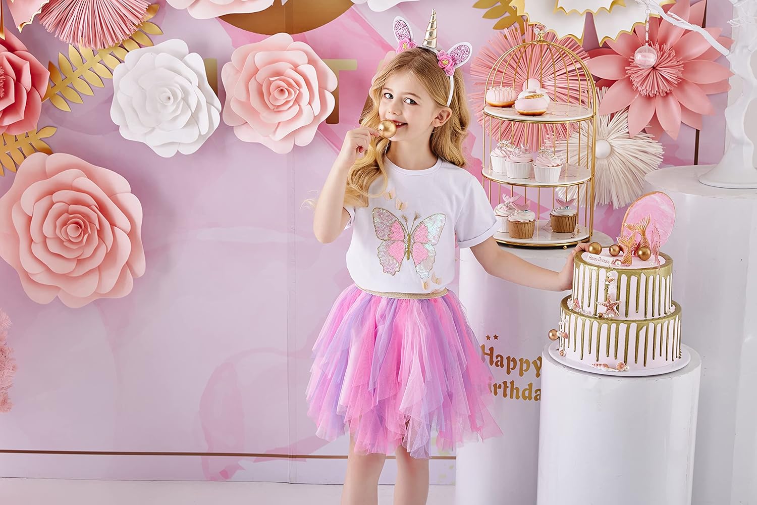 DXTON Girls Rainbow Flower Tulle Skirt Toddler Tutu Girls Clothes: Clothing