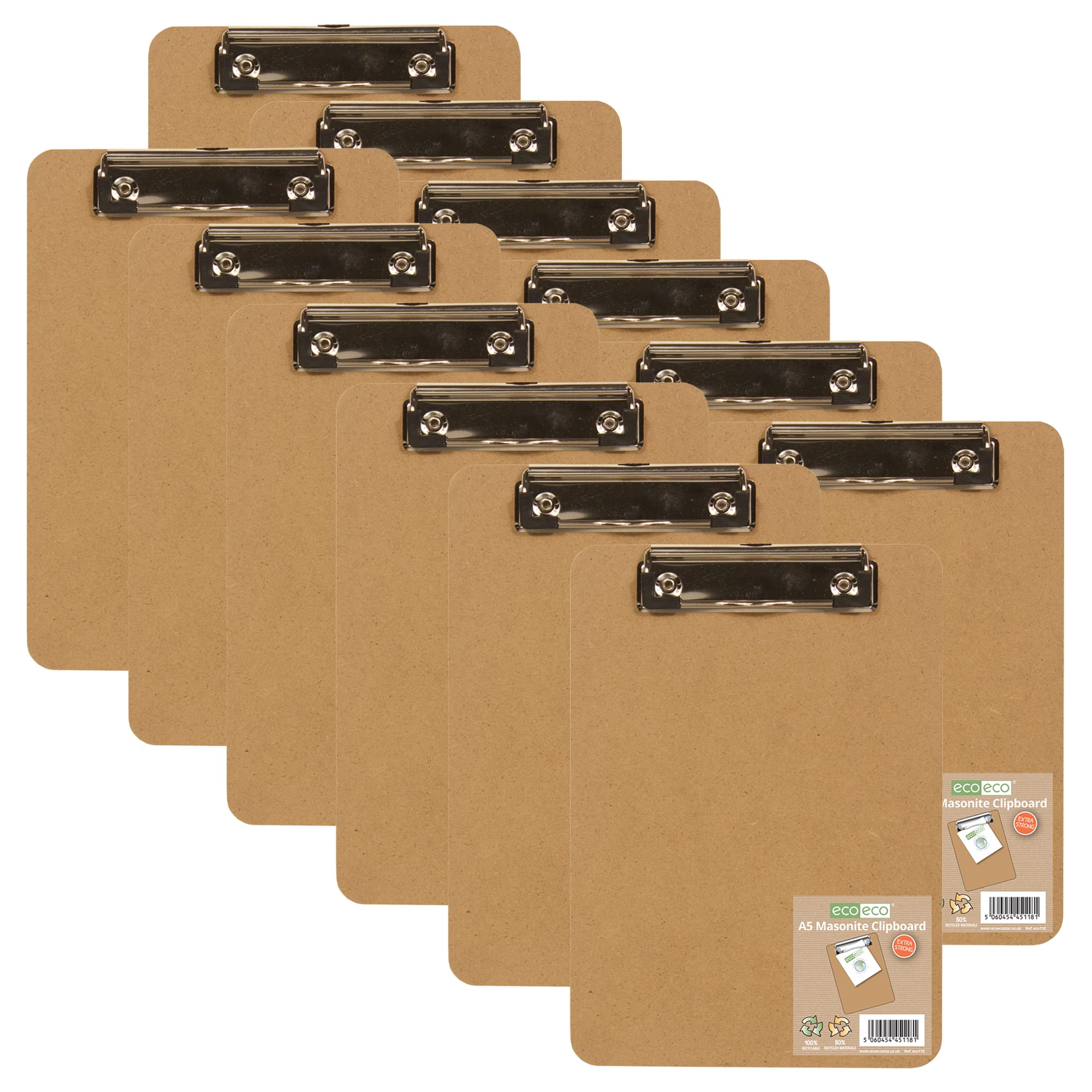 eco-eco A5 Masonite Strong Clipboard with Low Profile Metal Clip, eco118x12