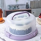 SETLUX 10in Plastic Cake Carrier with Handle, Round Cake Holder with Lid Pink Cake Container for 6in/8in/10in Cake(purple)