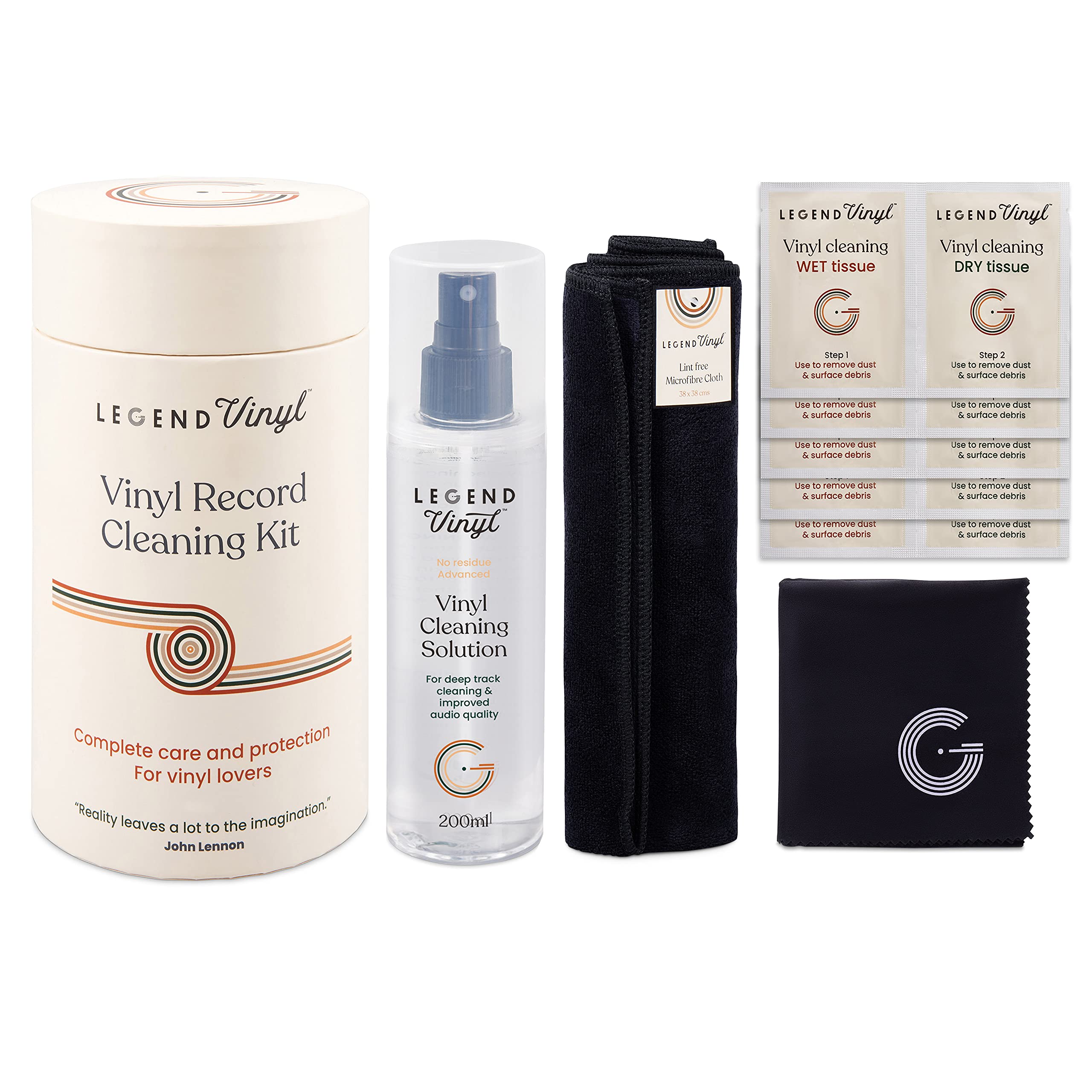 Record Cleaner | 13 Pieces | Vinyl Record Cleaner Kit | 200ml Cleaning fluid | 2 Microfibre Cloths | 10 x Wet and Dry Wipes | Ultimate Vinyl Records Collection Kit for Enthusiasts