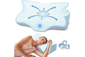 Anvo Cervical Pillow for Neck Pain Relief - Neck Pillows for Pain Relief Sleeping - Memory Foam Pillow for Neck and Shoulder Pain - Ergonomic Pillow for Side Back Stomach Sleeper-Blue Firm Queen