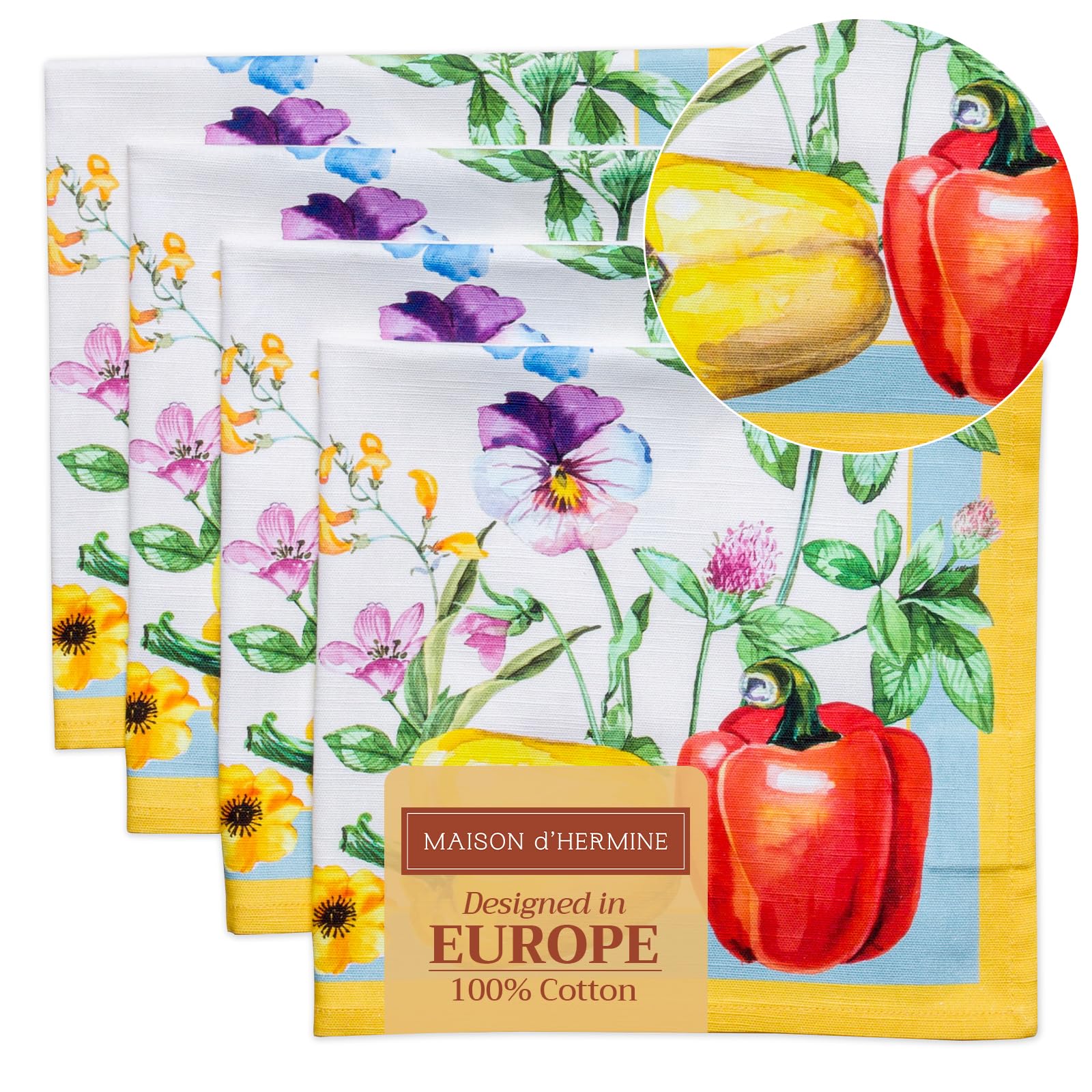 Maison d' Hermine Cloth Napkins Set of 4 100% Cotton Everyday Reusable Square Napkins Cloth Washable Dinner Party Wedding Restaurant Gifts for Mothers Day (Giverny, 45 CM x 45 CM)