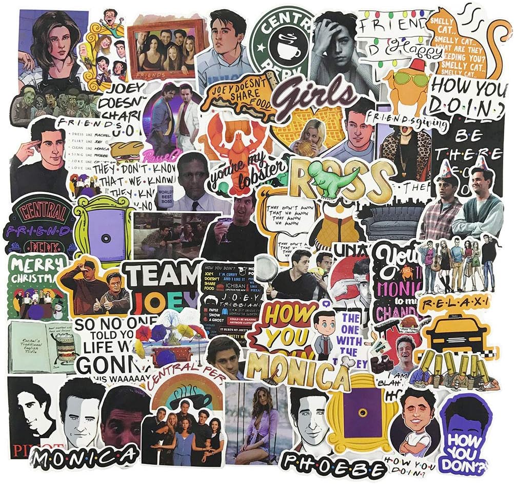 TV Friends Laptop Stickers 66Pcs Pack, Cartoon Water Bottle Travel Case Computer Wall Skateboard Motorcycle Phone Bicycle Luggage Guitar Bike Stickers Decal