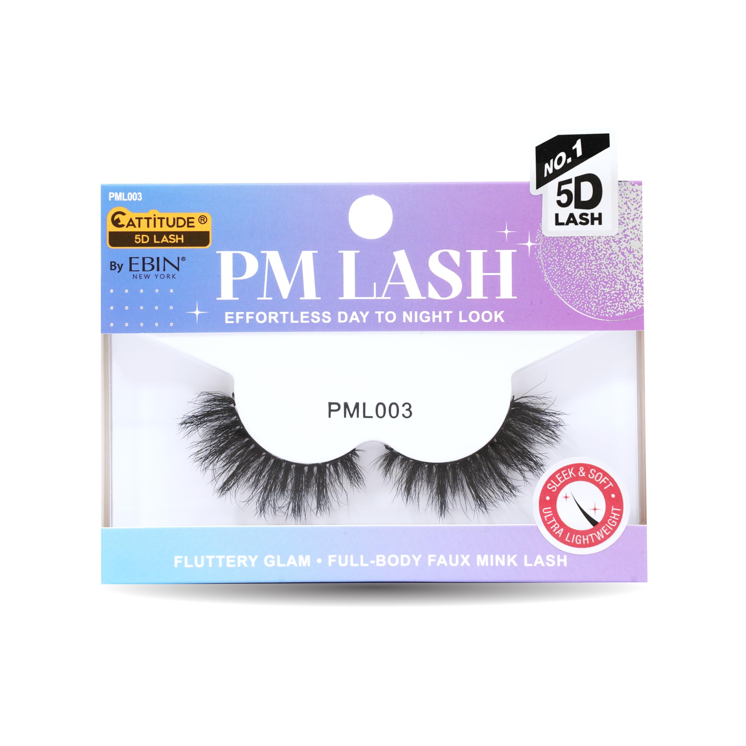 CATTITUDE 5D AM/PM False Eyelashes - Soft Glam Volume Style, Soft Faux Mink & Ultra Lightweight, Invisible Clear Band, Easy to Apply, Reusable, Natural Everyday Evening Look, Cruelty Free