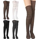 Cutecrop 4 Pairs Slouchy Thigh High Boot Socks Extra Long Soft Cotton Knit Thin Scrunch Knee High Socks for Women