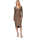 Adrianna Papell Womens Metallic Knit Draped Dress