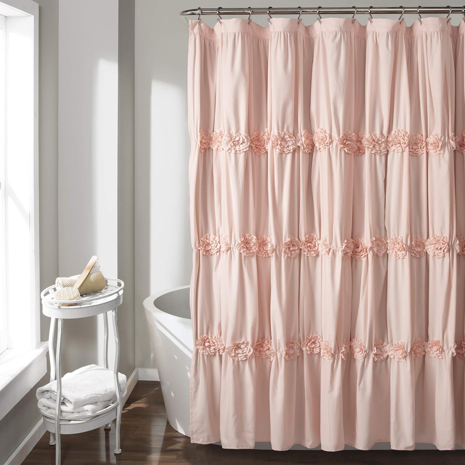 Lush Decor, Blush Darla Ruched Floral Bathroom Shower Curtain, x 72