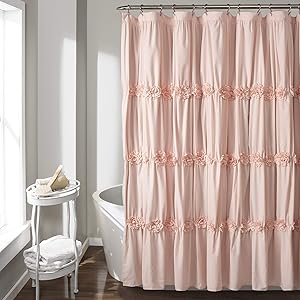 Lush Decor, Blush Darla Ruched Floral Bathroom Shower Curtain, x 72