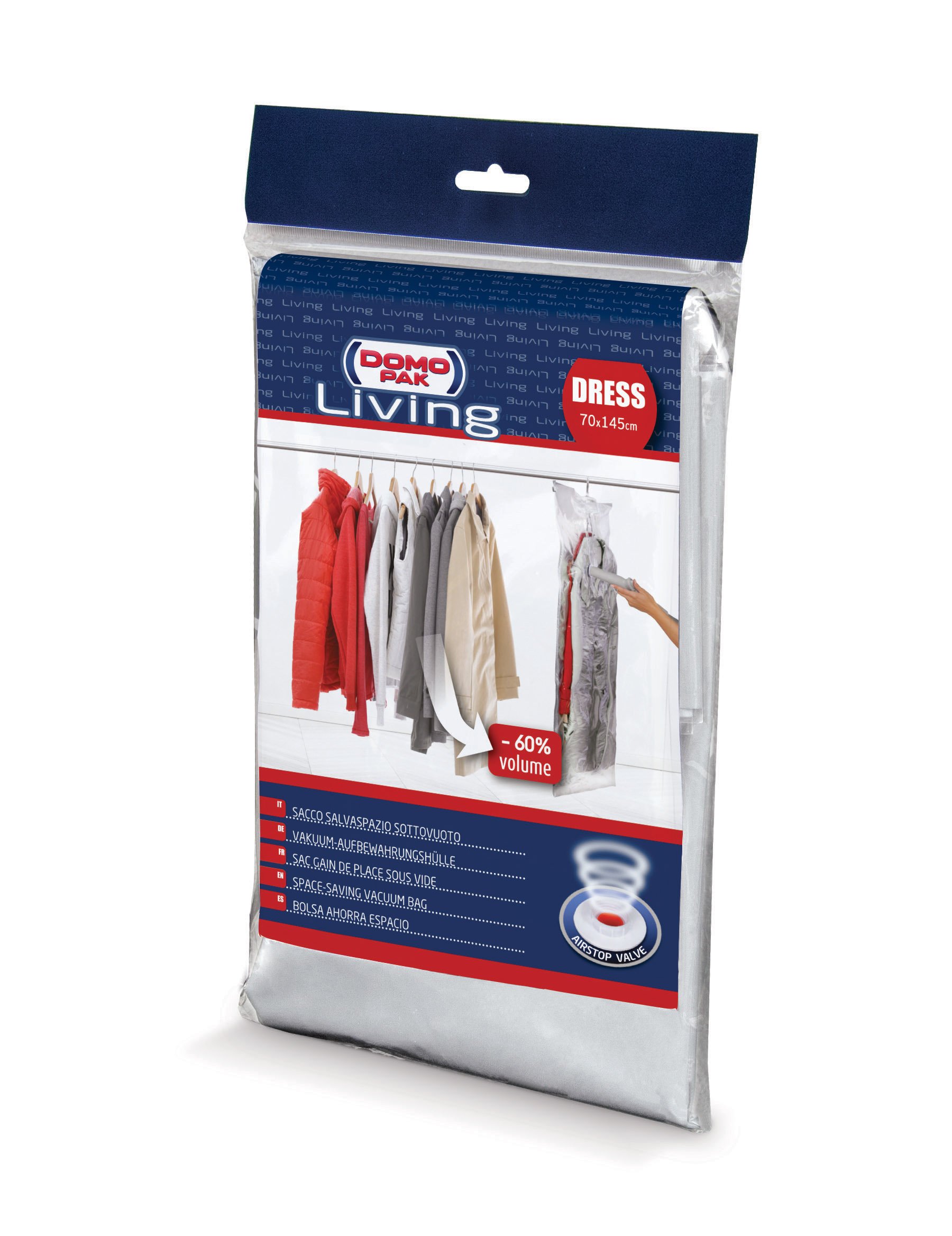 Vacuum Case with Hook for Clothes and Jackets - Space Saving and Airtight for a Wardrobe Always in Order - 1 Bag - 70x145cm - Domopak Living