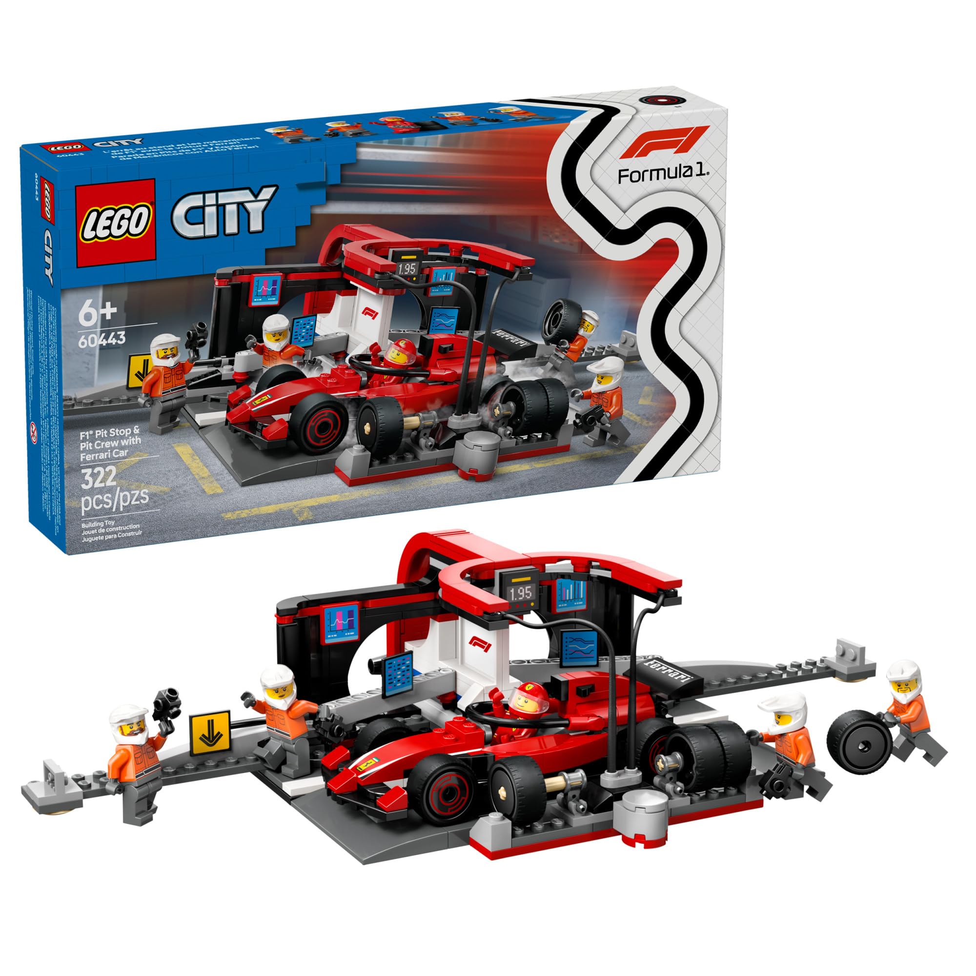 Photo 1 of LEGO City F1 Pit Stop & Pit Crew with Ferrari Car Toy - Model Race Car Toy Building Playset for Kids - F1 Collectible for Fans - 6 Year Old Boy & Girl Birthday Gift - 60443