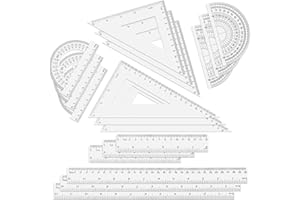 18pcs Geometry Set, Plastic Ruler Straight Ruler Clear Ruler Protractor Inches & Metric Maths Set Secondary School Classroom 
