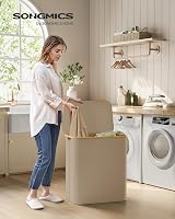 SONGMICS 150 L Laundry Basket with Lid 3-Section Collapsible Camel Brown view 2