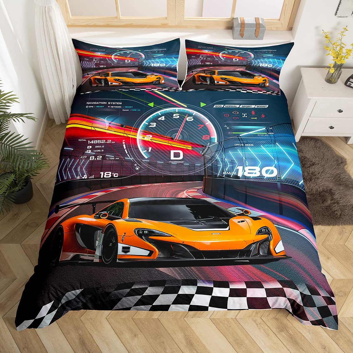 Loussiesd - Boys Racing Car Duvet Cover Set with 1 Pillowcase
