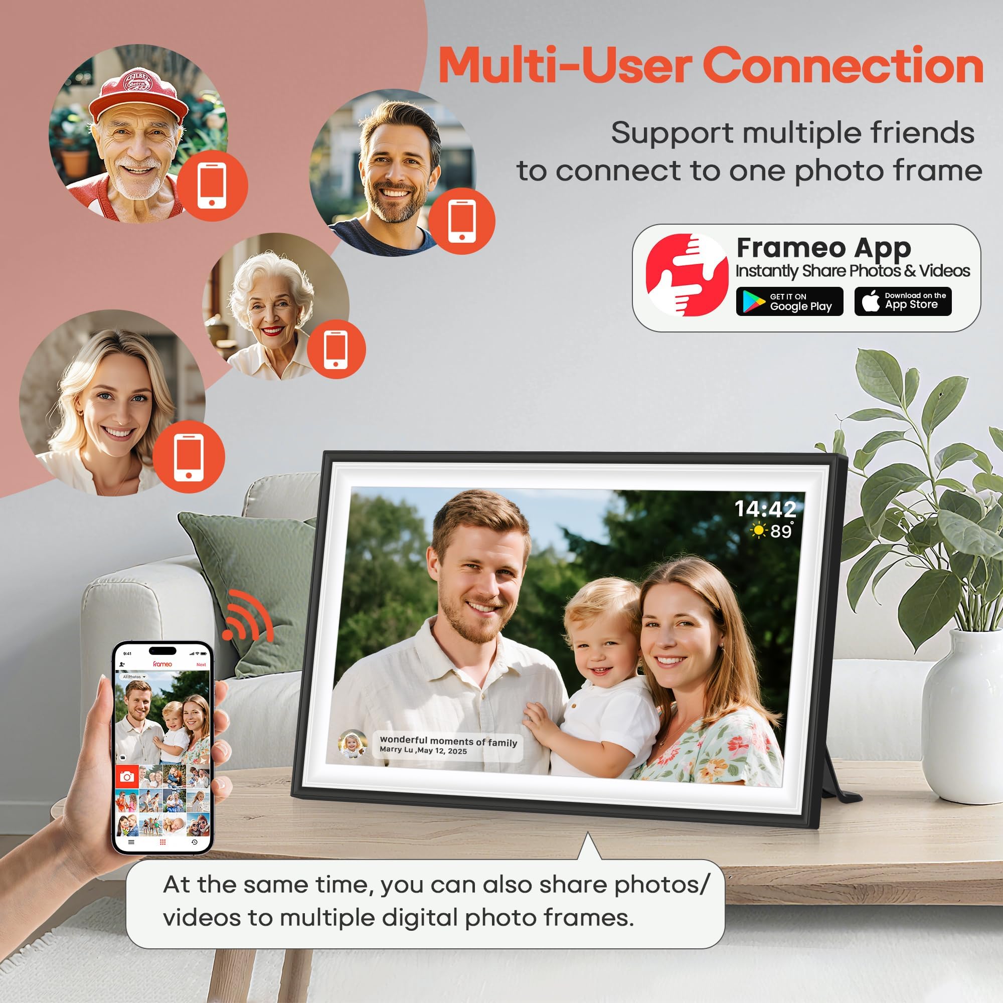 BIGASUO Digital Picture Frame Frameo 15.6