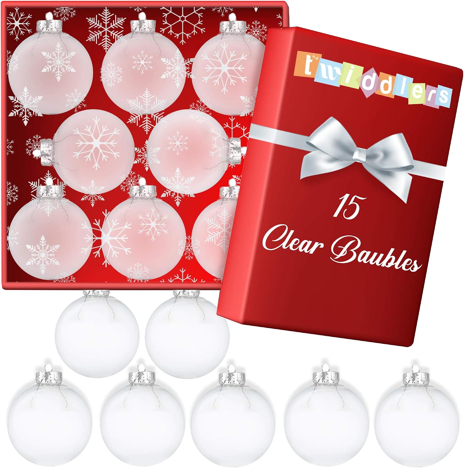 THE TWIDDLERS 15 Pack Christmas Fillable Clear Plastic Baubles, 6cm / 2.5", Xmas Tree Transparent Ornaments to Fill & Design - Image 3