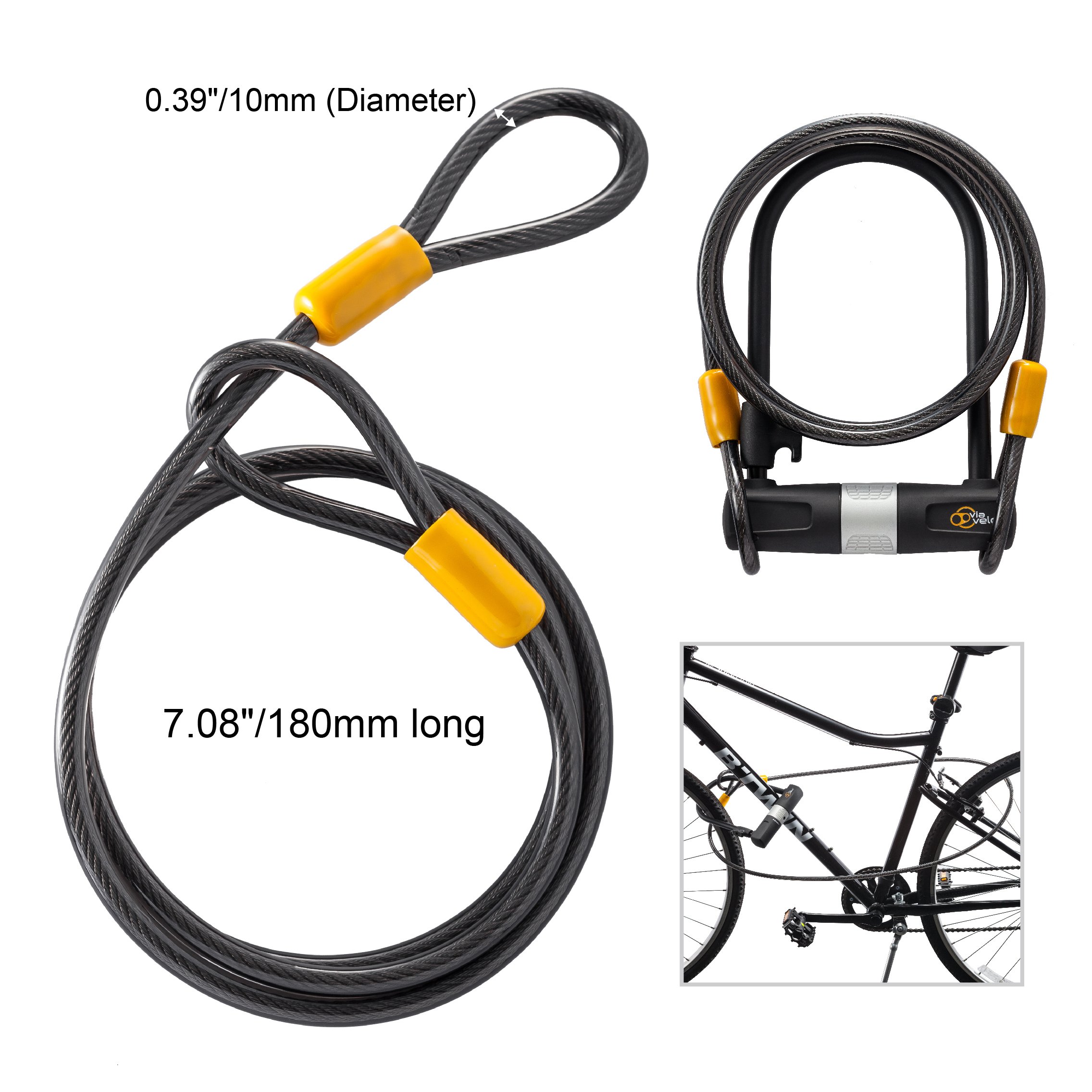 Bike U Lock with Cable Via Velo Heavy Duty Bicycle ULock,14mm