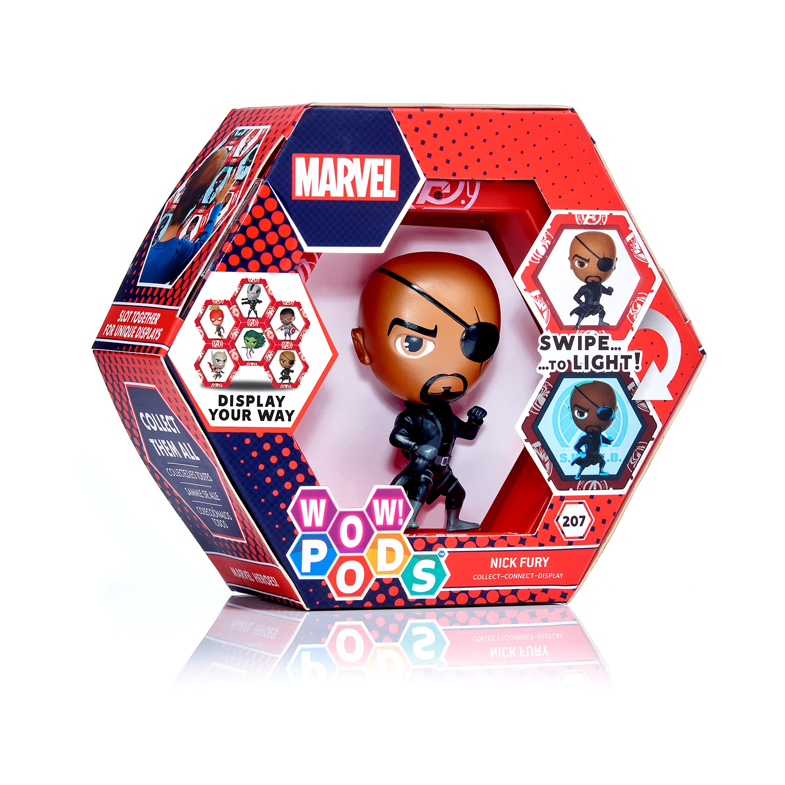 WOW! PODS Marvel Avengers Collection, Nick Fury Superhero Toys Light Up Bobble Head Figure Official Marvel Collectable Toys and Gifts Number 207 in Series, Multicolor