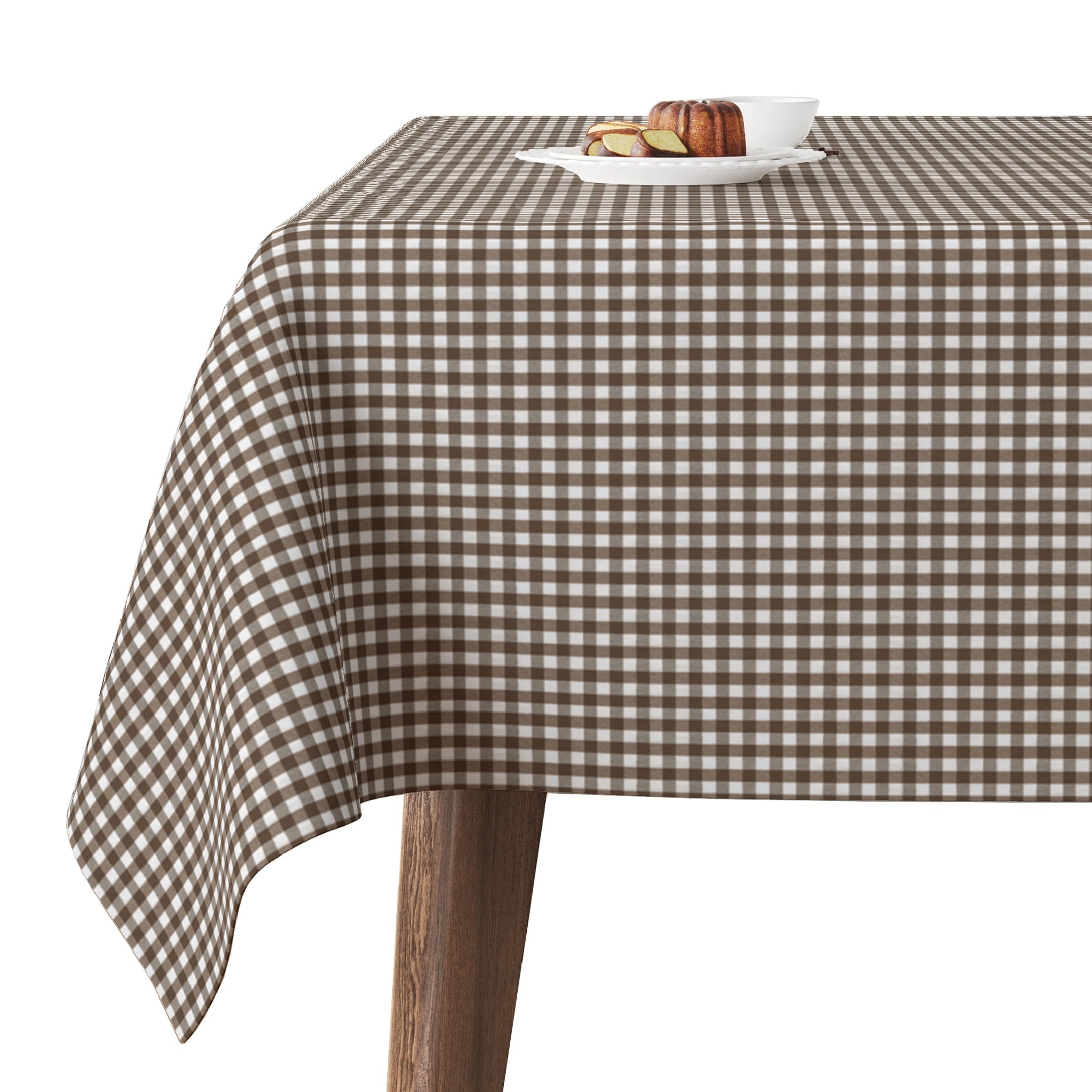 Martina Home TEFLONATED TABLECLOTH MADE Petit Vichy BROWN 240X140 CM