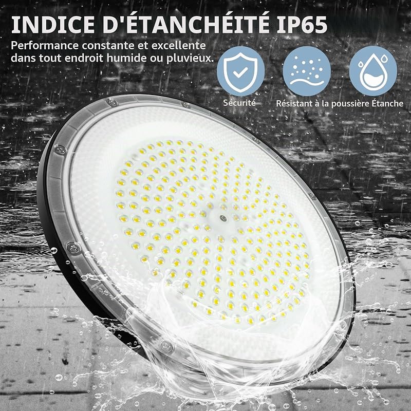 200W UFO LED High Bay Light, 30000LM, 6000K blanc froid UFO LED atelier lumière, IP65 imperméable à l'eau lampe，Convient aux usines, garages et entrepôts (4 Pack, 200W)